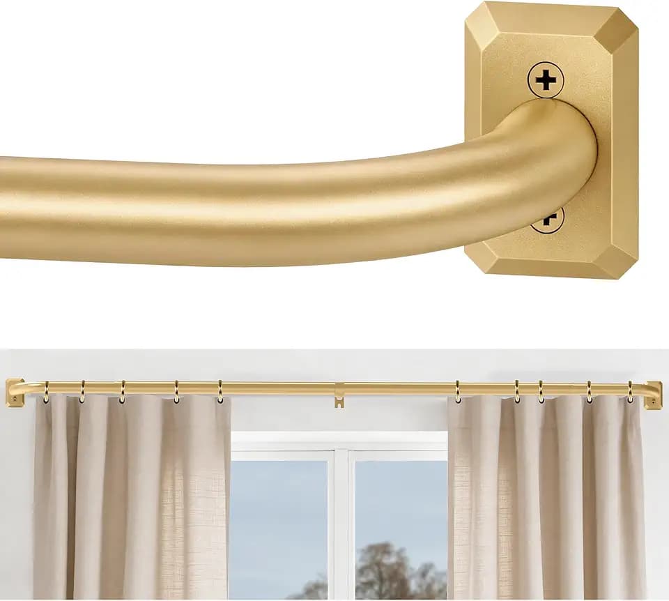 Gold Long Curtain Rod, Room Darkening Curtain Rods for Windows 66 To 120 Inches, Wrap Around and Total Blackout Curtain Rod, Heavy Duty and Adjustable Curved Metal Window Treatment Rods