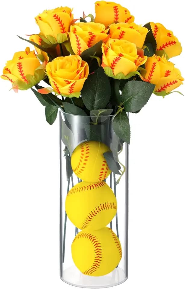 Suncalla 12 Pcs Softball Rose with Leaves Bulk Softball Senior Night Gifts