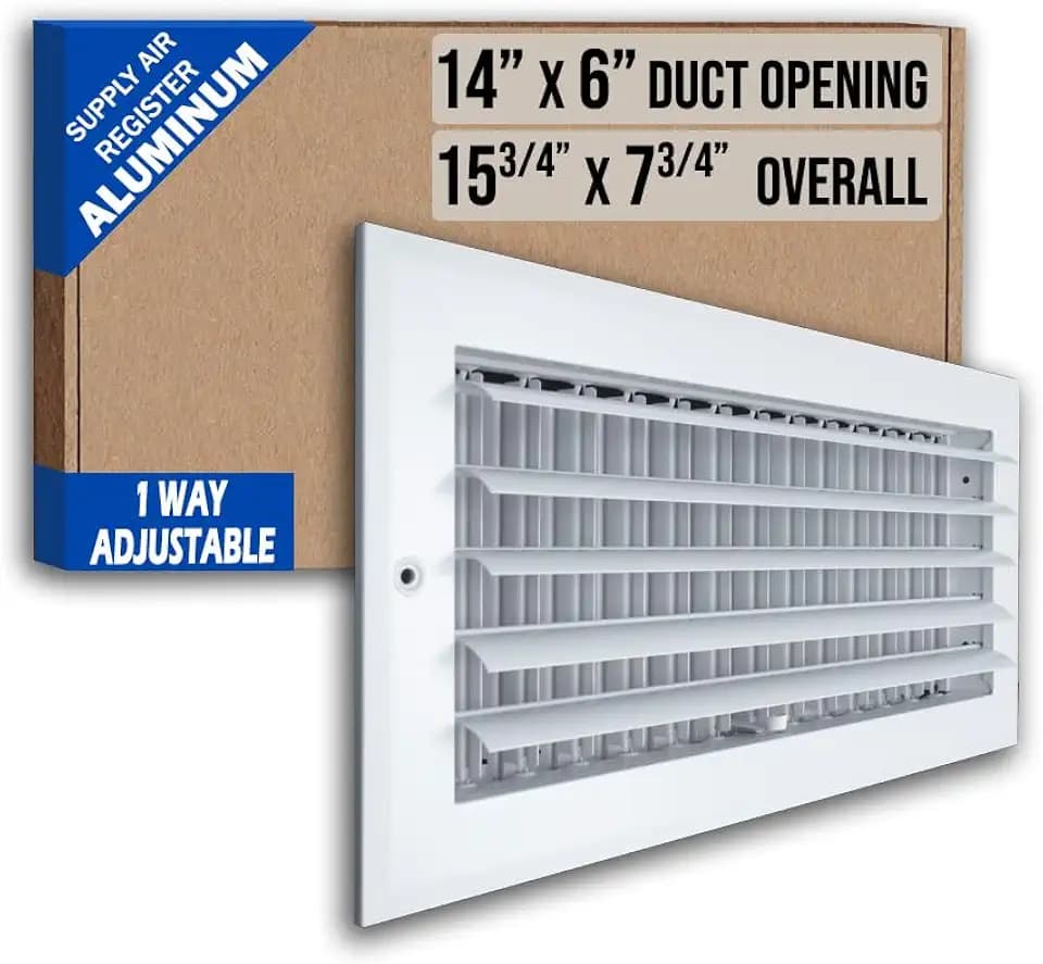 Fits 14x6 Duct Opening Aluminum 1-Way Adjustable Air Supply Grille by Handua | Curved Blade Register Vent Cover for Sidewall & Ceiling | White | Outer Size: 15.75" X 7.75"