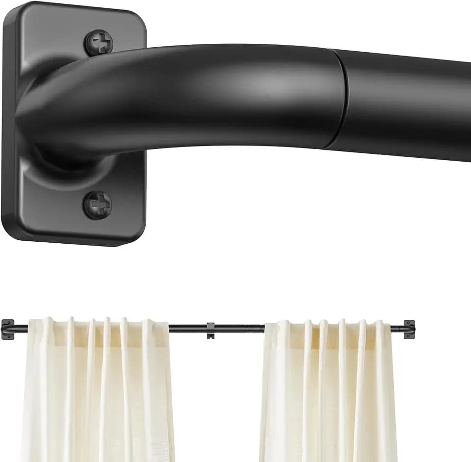 GXOACKJ Black Curtain Rods for Windows 66 to 120, 1 inch Adjustable Heavy Duty Curtain Rods, Blackout Wrap Around for Bedroom, Kitchen and Outdoor Patio