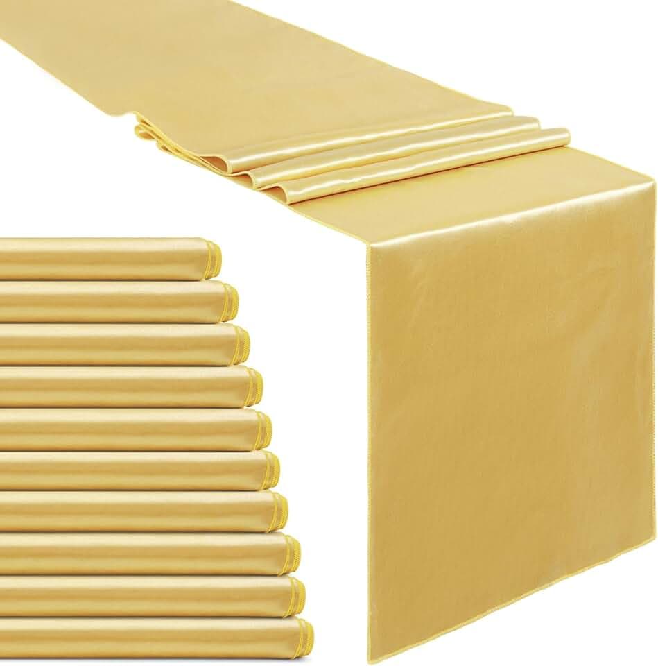 Light Gold Satin Table Runners 10 Pack 12x108 inch Silk Smooth Fabric