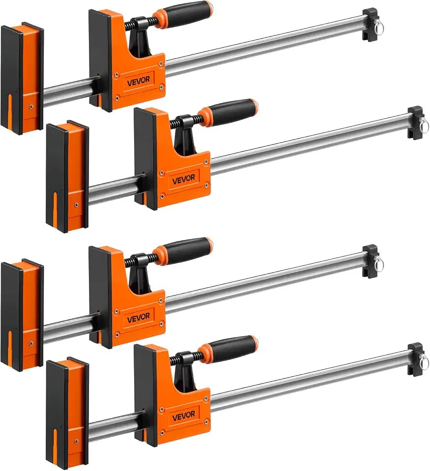 VEVOR Bar Clamps for Woodworking, 4-Pack, 24" Opening F Clamps, 1500 lbs Load Limit, Clamp/Spreader 2 Modes, Soft Rubber Pads, Ergonomic Handle, Carbon Steel Bar, for Wood Working and Metal Working