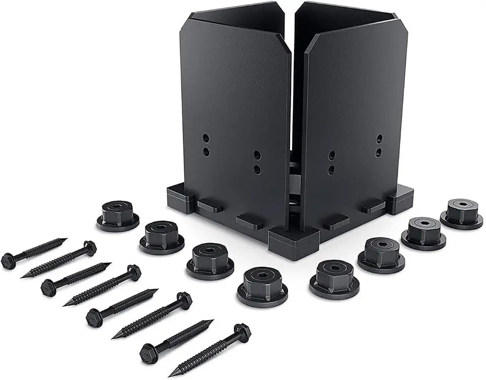 OZCO Ironwood Post Base Kit, 6in x 6in, 1 Kit with Hardware, Black