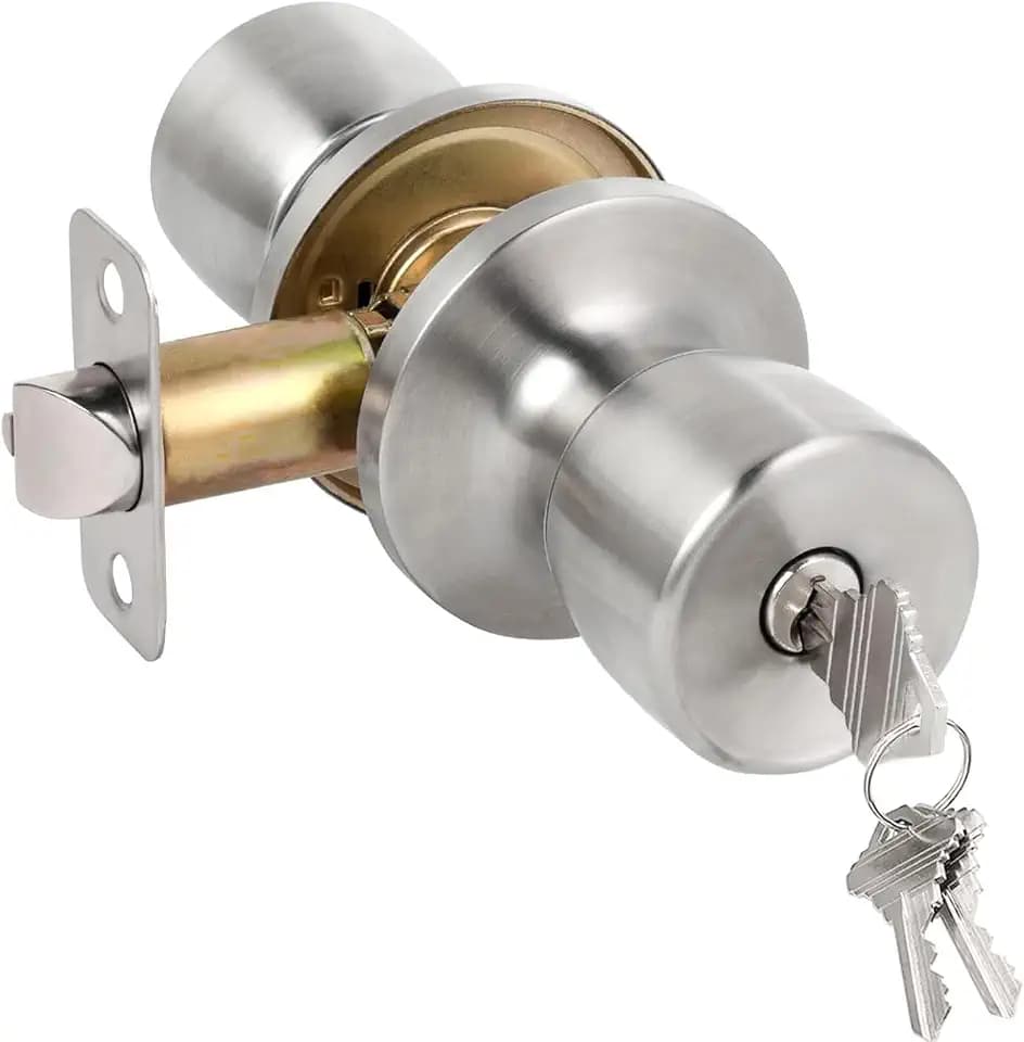 HOSOM Door Knob with Lock and Key, Keyed Entry Door Knob, Exterior and Interior Door Lock for Front Door Commercial and Residential Area, Entry Door Handle for Bedroom and Bathroom, Satin Nickel