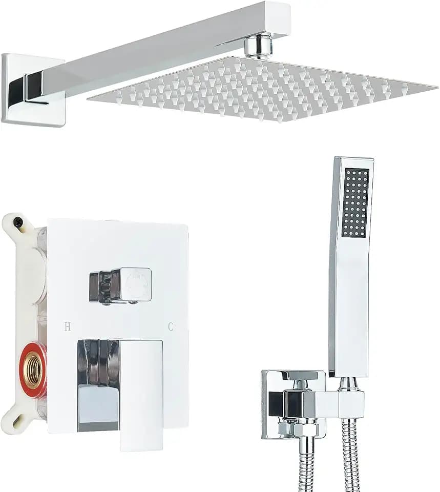 Shower Faucet Set 8 Inch Chrome Rainfall Brass Valve Trim Kit