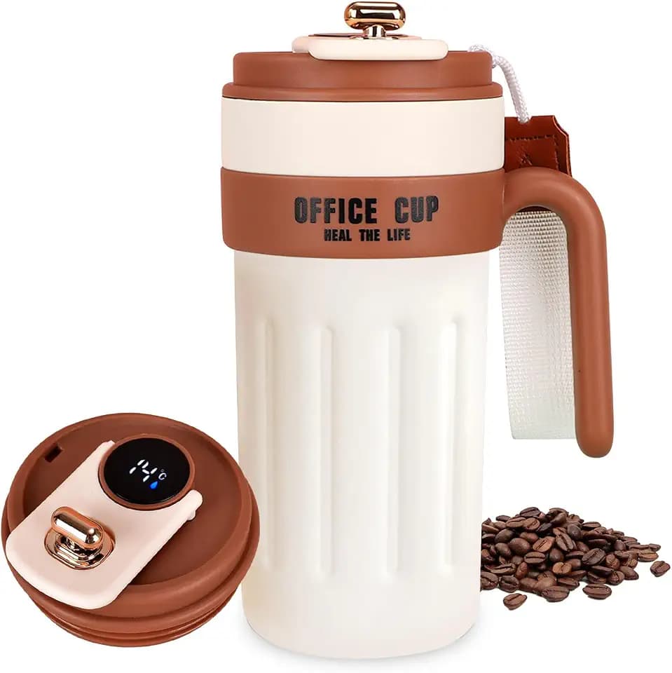 650ml Kaffeebecher mit Temperaturanzeige, Kaffeebecher Thermo, Digitalanzeige Thermosflaschen, 316 Edelstahl, Leicht Zu Tragen Geeignet für Outdoor, Büro, Reisen Camping