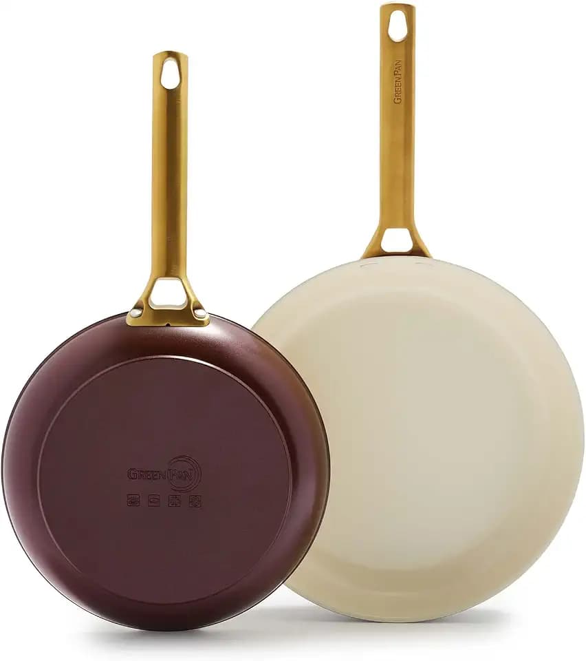GreenPan Padova Hard Anodized Healthy Ceramic Nonstick, 10" and 12" Frying Pan Skillet Set, PFAS-Free, Induction, Dishwasher Safe, Truffle Brown