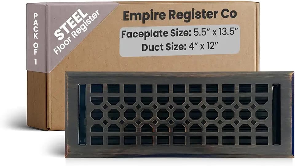 Empire Register Co, Vent Cover - 4x12 inch, Honeycomb Design, Oil Rubbed Bronze Finish, Heavy Duty Floor Vent Covers, Metal Damper Attached Vent Covers for Home Floor only