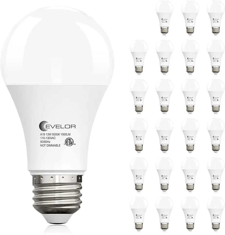 evelor A19 LED Light Bulbs,100 Watt Equivalent,Daylight 5000K,24-Packs