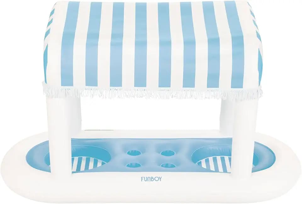FUNBOY Giant Floating Blue Cabana Stripe Drink Station w/Removable Shade