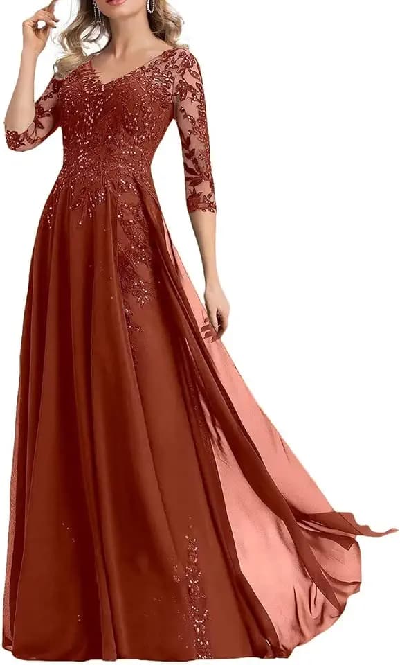 Lace Applique Chiffon Mother of Bride Dresses 2025 Long Sleeves Mother of The Groom Dresses for Wedding