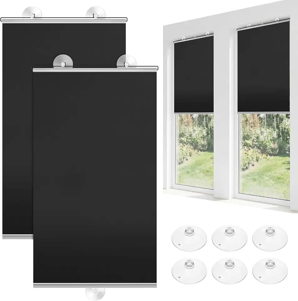 Moukeren 2 Pcs Suction Cup Window Roller Shades Frame, Black, 49" X 15.8 "