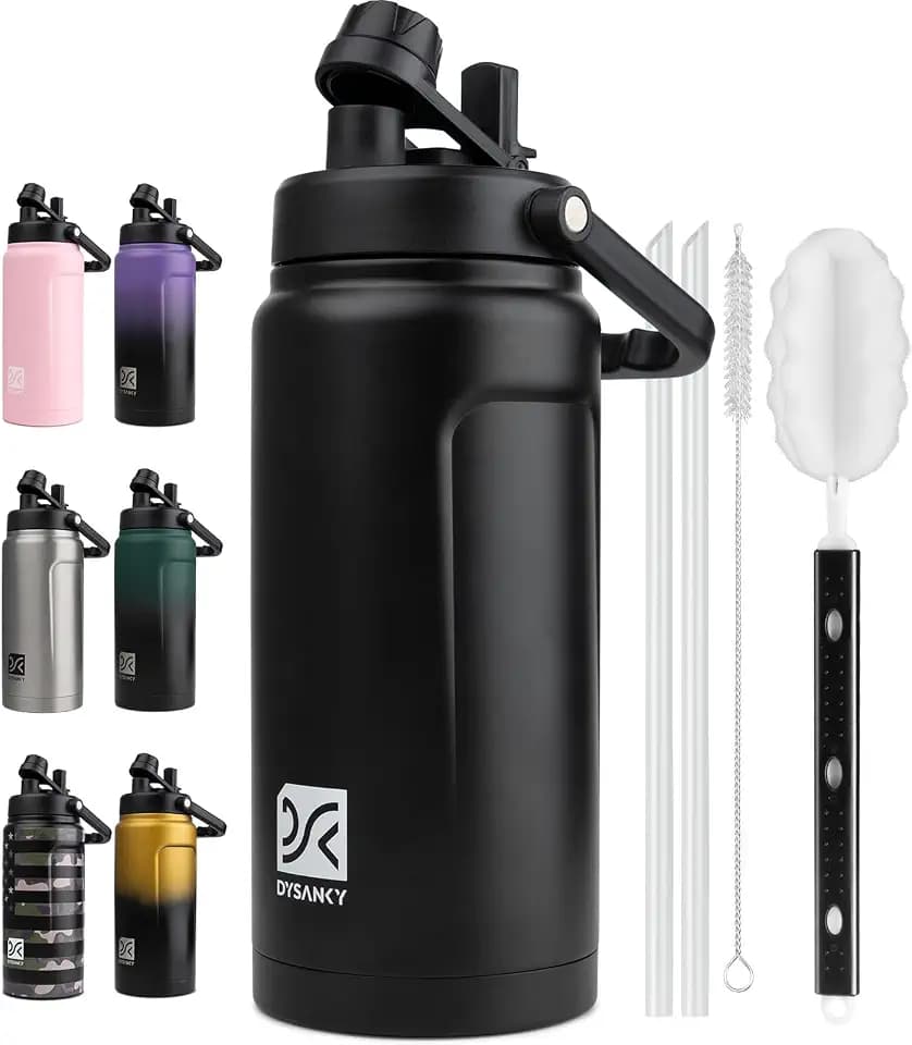 DYSANKY 64 oz Insulated Water Bottle Wide Mouth for Camping and Hiking | Thickened Stainless Steel Vacuum Large Water Jug BPA-Free, Half Gallon