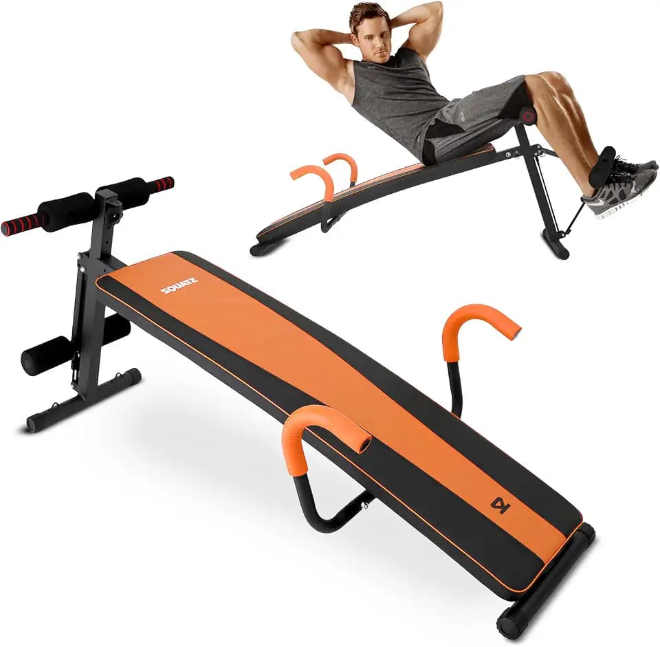 SQUATZ Sit Up Bench For Abs Five Adjustment Levels Decline Bench And Reverse Crunch Handle Ab Bench At Home Workout Equipment and Sit Up Exercise Equipment Up To 6.5 Ft Tall