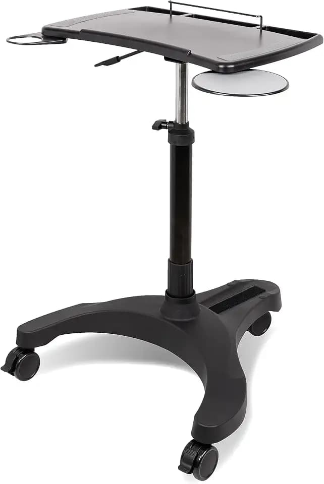 EHO Mobile Laptop Standing Desk Carts on Wheels with Stationery Storage, Pneumatic, Height Adjustable Rolling Stand, Sit to Stand Computer Cart, Workstation for Home, Office, Medical and School