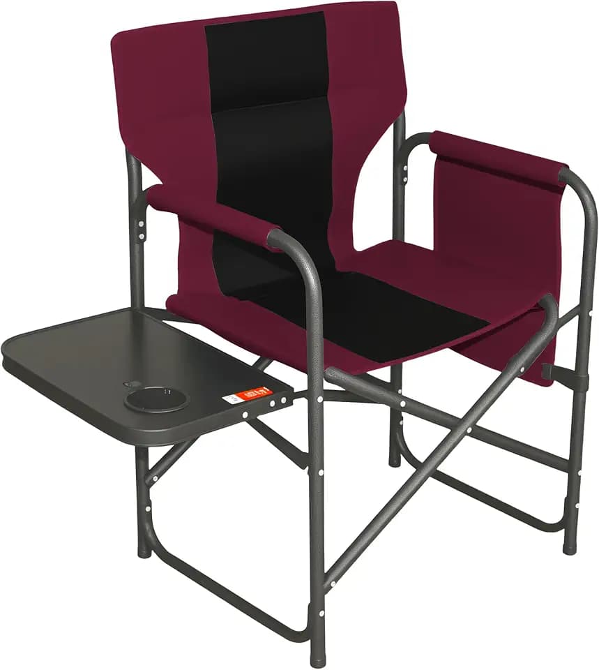 Heavy Duty Camping Directors Chair with Side Table, 400 lbs Capacity Oversized Folding Outdoor Chair for Adults, Padded Hard Armrests & Side Pocket for Fishing, Picnic, Lawn & Sports, 1 Pack, Red