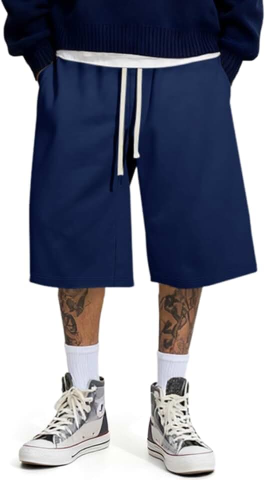 JMIERR Men's Baggy Sweat Shorts Below Knee Drawstring