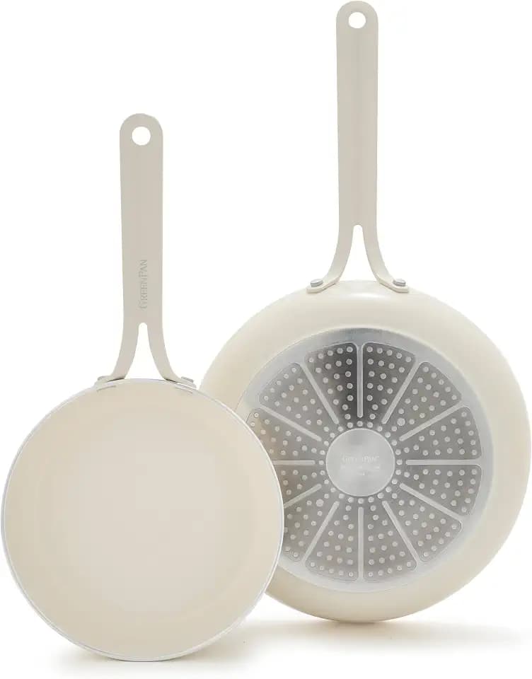 GreenPan Nova 2 Piece Ceramic Nonstick Frying Pan Set, Cream White