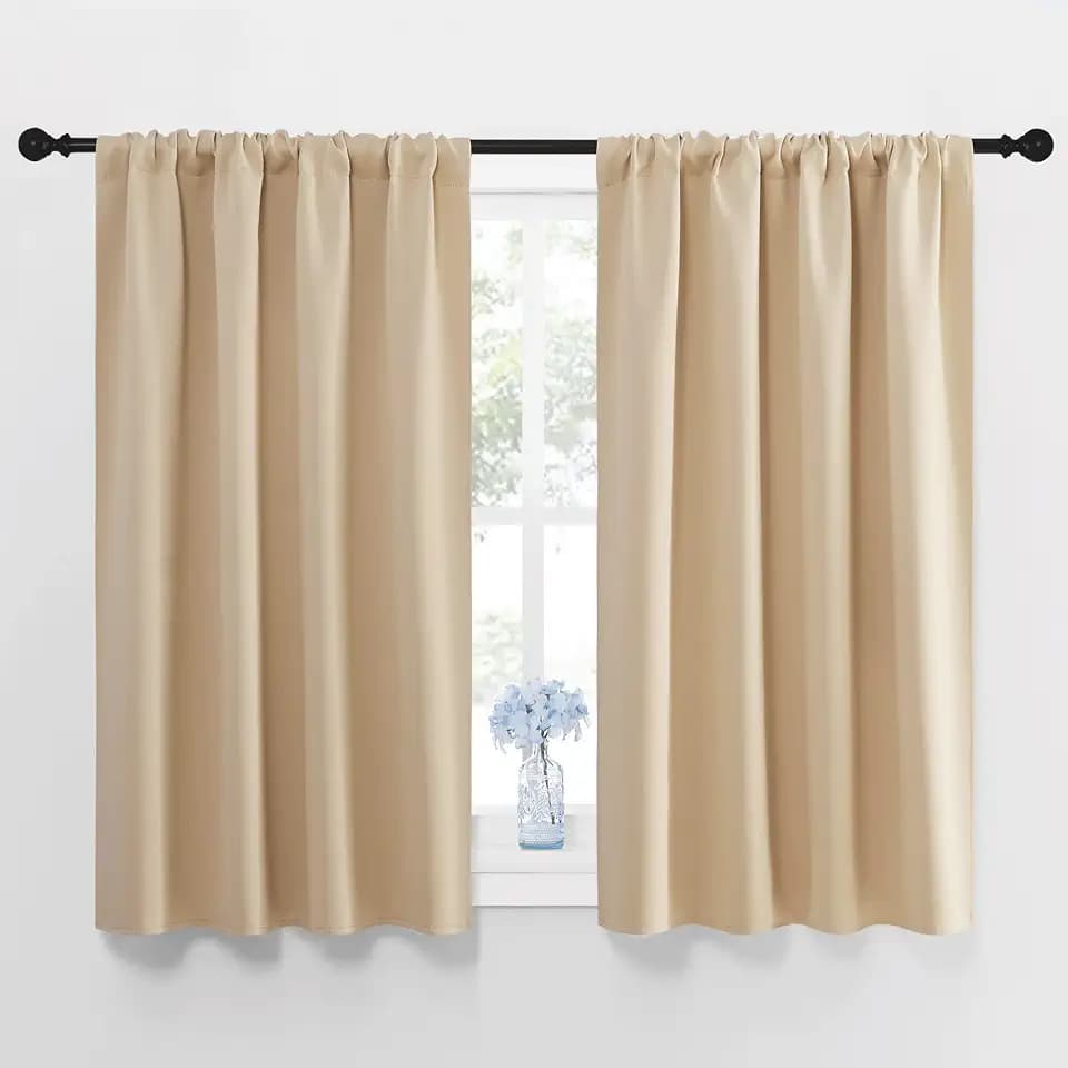 NICETOWN Blackout Room Darkening Curtains - Home Decoration Light & Noise Reducing Thermal Insulated Window Draperies with Rod Pocket Top (Biscotti Beige, Set of 2, 42 inches Wide x 45 inches Long)
