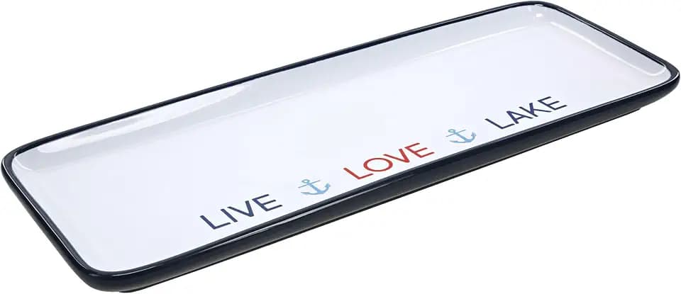 Pavilion Gift Company 67538 12 Inch Stoneware Serving Tray Live Love Lake, Blue