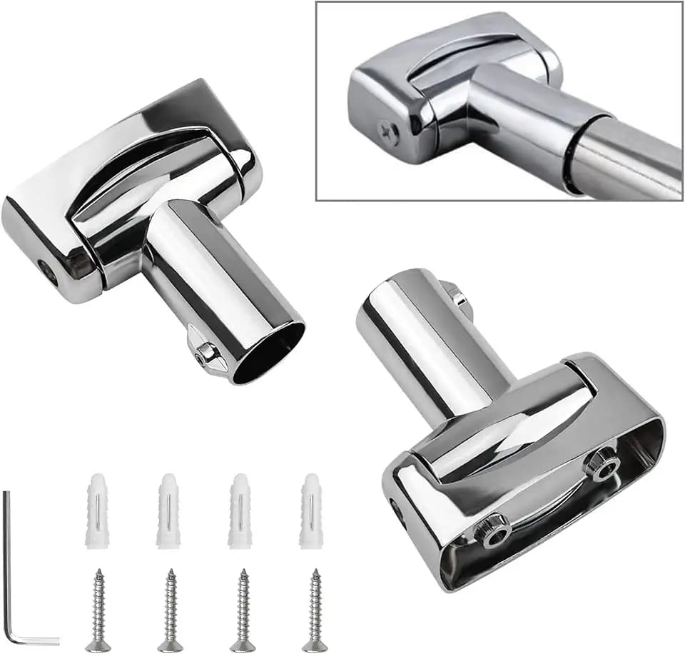 Shower Curtain Rod Bracket, 2Pcs Zinc Alloy Shower Curtain Rod Single Swivel Flange Easy Installation Heavy Duty Curtain Rod Wall-Mount 180° Rotation Bracket with Screws