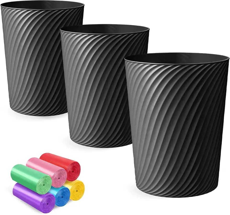 Small Trash Can 3 Pack 1.8 Gallons, Bathroom Trash Can & Garbage Can with 6 Trash Bags, Bedroom Trash Bin & Waste Basket for Office, Bedroom, Living Room, Kitchen, Compact Space