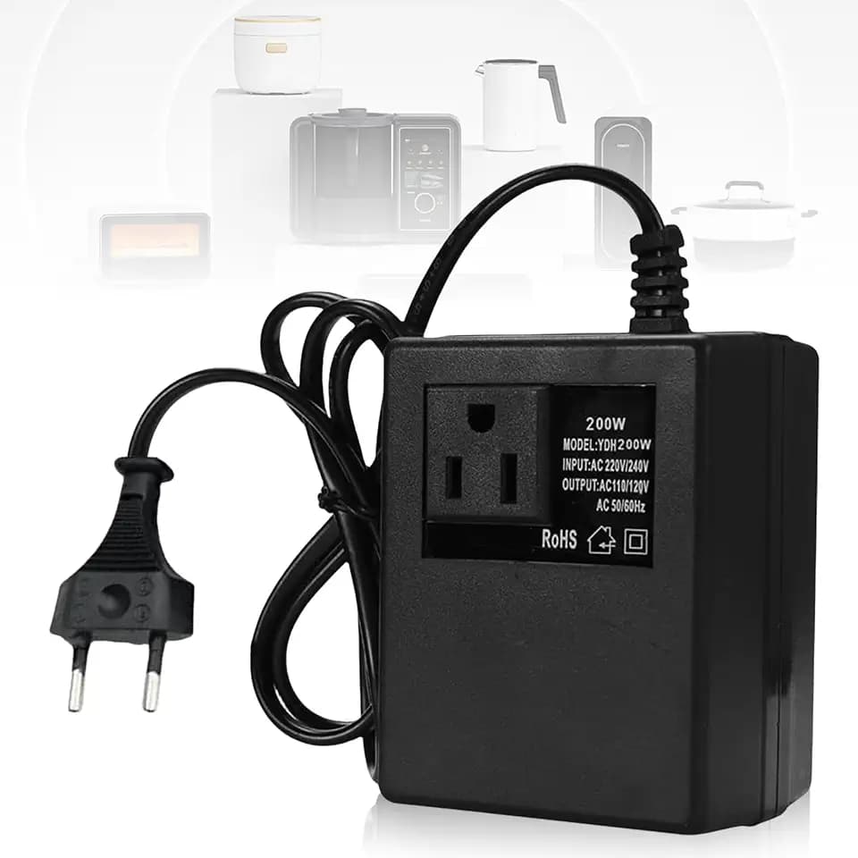 Spannungswandler Transformator 220V auf 110V: 200W Netzadapter Schritt Runter Stromkonverter Reisestromadapter Spannungswandler EU Stecker