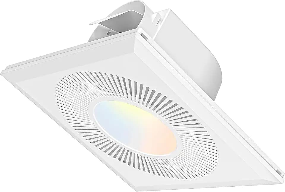 Bathroom 12IN Exhaust Fan with Light 110 CFM 3CCT Shower Bathroom Vent Fan with 1400lm Led Light Combo Quiet 1.2 Sones Bath Ceiling vent with Adjustable Led Light (6500k Matte White)