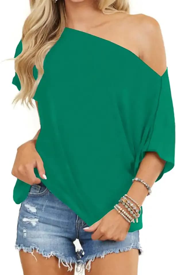 Off the Shoulder Tops for Women Batwing Short Sleeve Summer Tshirt