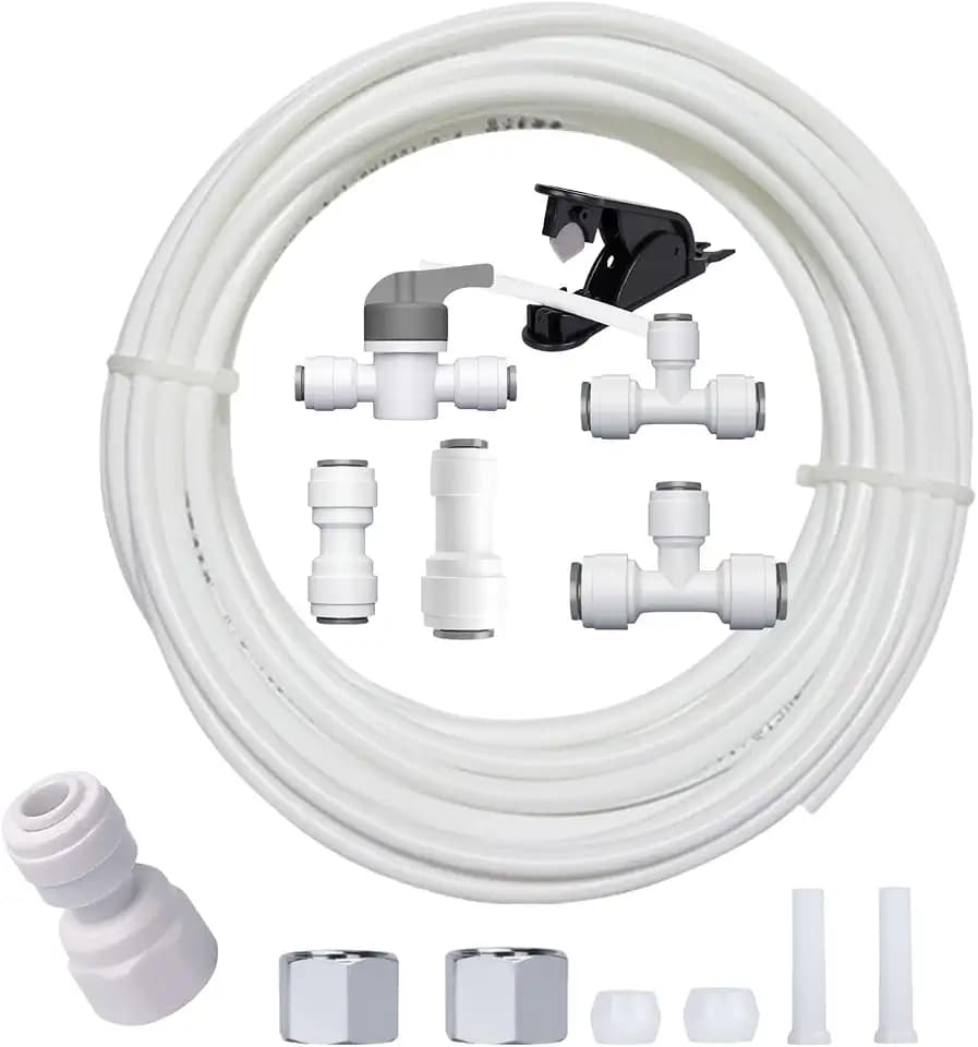 Refrigerator Water Line Kit Connection and 1/4 Compression Ice Maker Installation Kit,25FT 1/4In O.D.Water Line with Quick Fittings, for Adding a branch waterway on RO System(White)