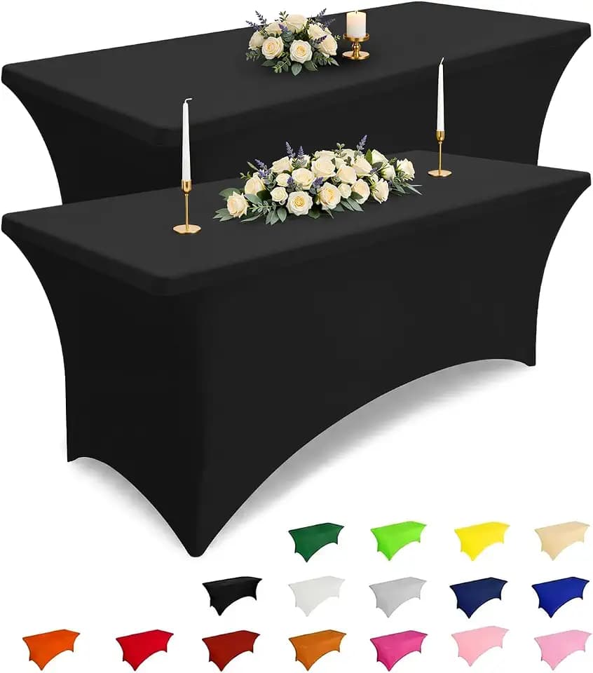 Smiry 2 Pack Spandex Table Cloth 6FT, Elastic Fitted Black Tablecloth