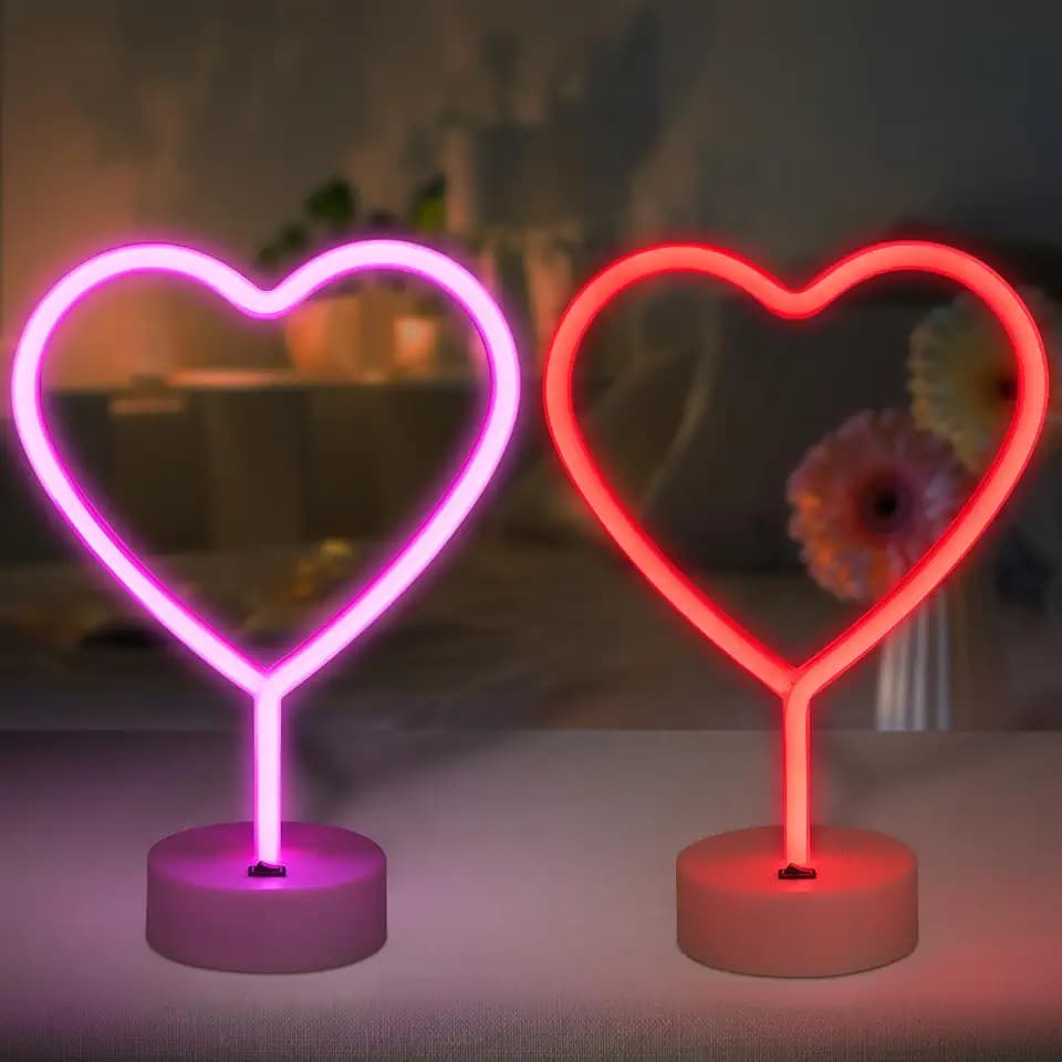 BRIGHTDECK 2 Pack Heart Neon Signs, Pink LED Lights, USB or Battery Powered