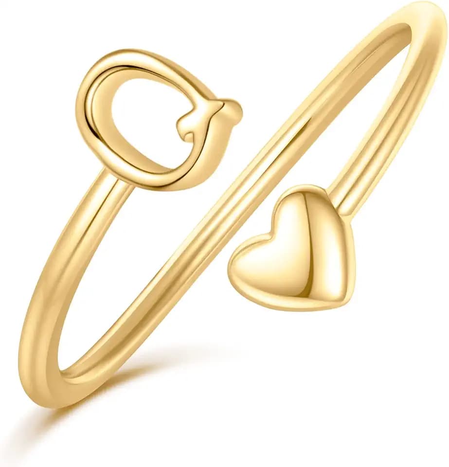 Initial Heart Rings for Women Girls - 14K Yellow/White/Rose Gold Plated Adjustable Rings for Women Non Tarnish Teen Girls Gifts Trendy Stuff Jewelry Birthday Gifts