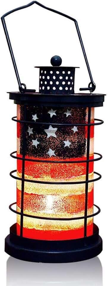 Morning View American Flag Lantern, Patriotic Decoration Metal Candle Lantern US Flag Hanging Lanterns Decor Tabletop Outdoor Indoor July of 4th Memorial Day Home Decor Garden Porch 7.5 Inch Tall