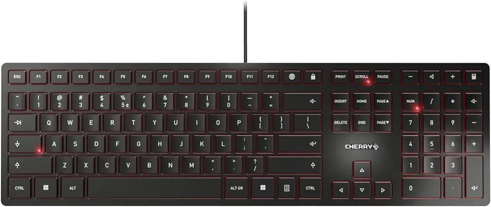 CHERRY KC 6000 Slim, Ultraflache Design-Tastatur, EU-Layout (QWERTY), Kabelgebunden (USB-A Anschluss), Leise Tasten, Langlebige Beschriftung, Schwarz