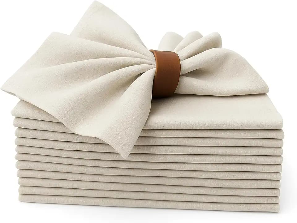 Marubhumi Cotton Cloth Dinner Napkins Set of 12, 18x18 Natural Premium Quality Mitered Corners Cotton Blend Wedding and Cocktail Napkins, Machine Washable (Cream)