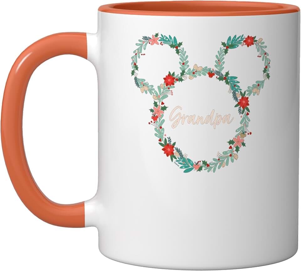 Disney Mickey Mouse Christmas Family Vacation Trip Grandpa Ceramic Mug, Orange/White