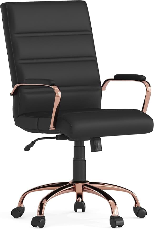 Flash Furniture Mid-Back Black LeatherSoft Executive Swivel Office Chair with Rose Gold Frame and Arms