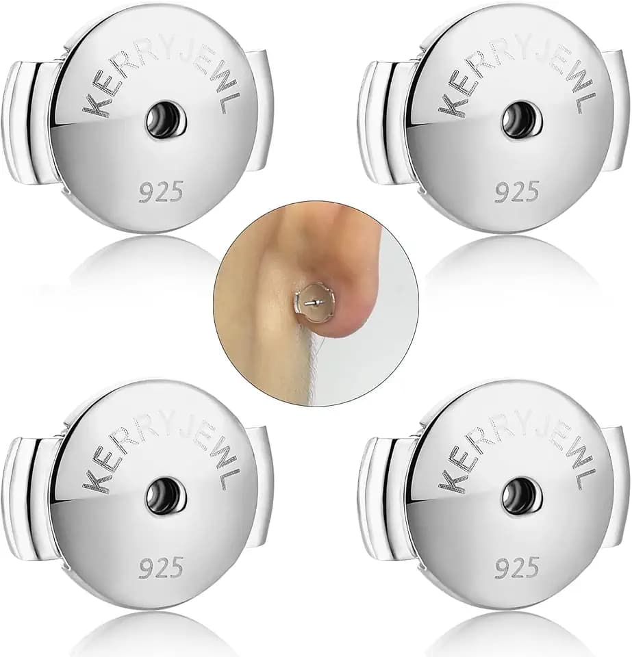 14K White Gold Locking Earring Backs Replacements, 2-Pairs 925 Sterling Silver Earring Backs for Studs