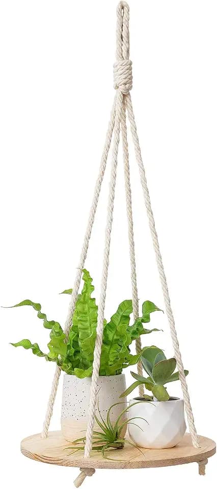 Dahey Plant Hanger Indoor, Round Hanging Plant Shelf Boho Decor, Nature
