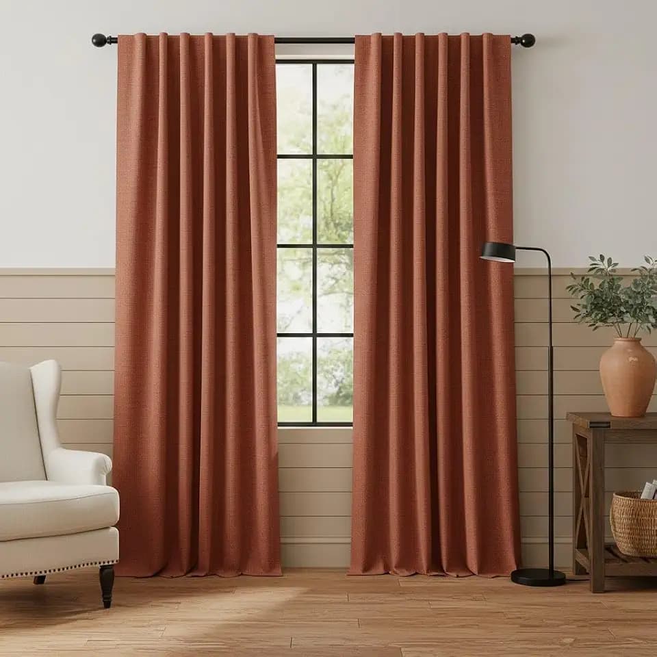 RYB HOME 100% Blackout Linen Textured Curtains 84 Inch Long for Nursery