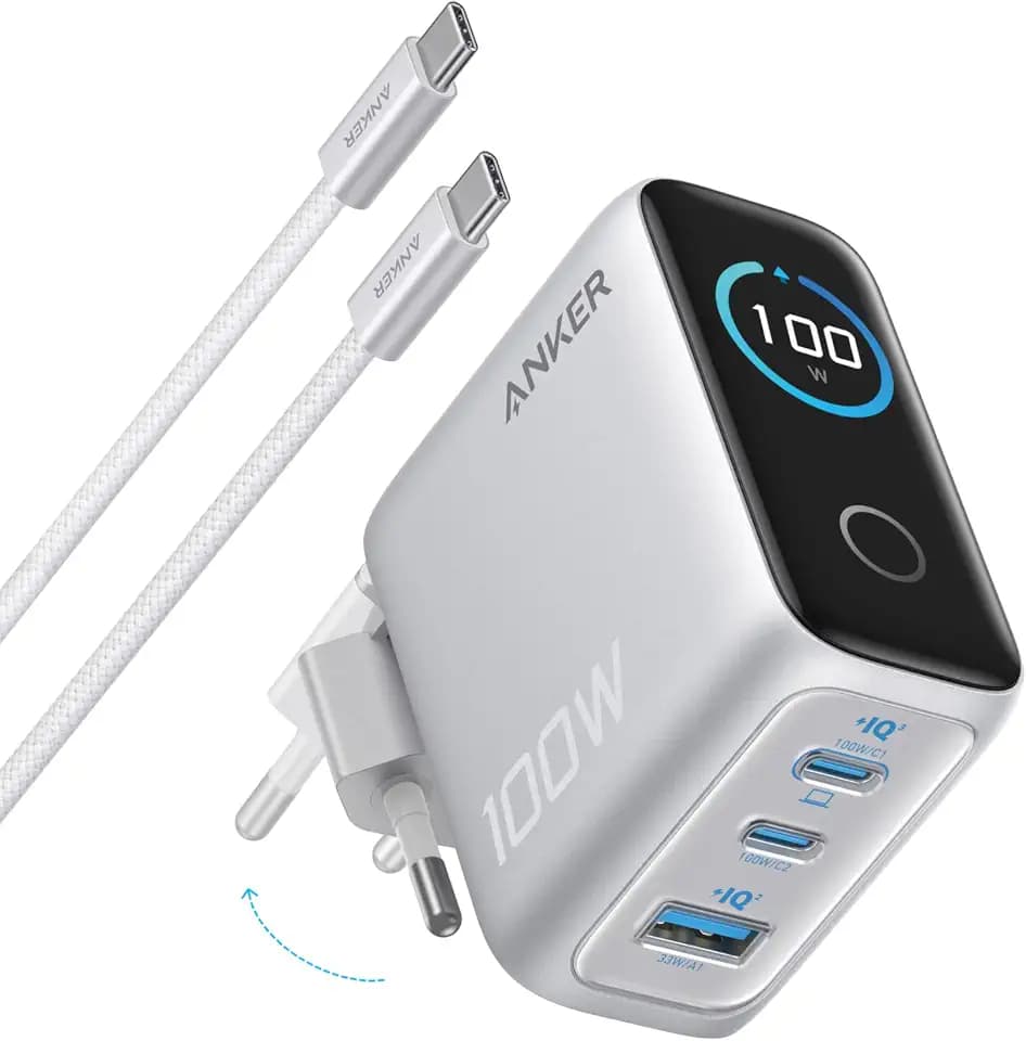 Anker 100W USB C Ladegerät, Smart Ladegerät, kompaktes 3-Port GaN Netzteil