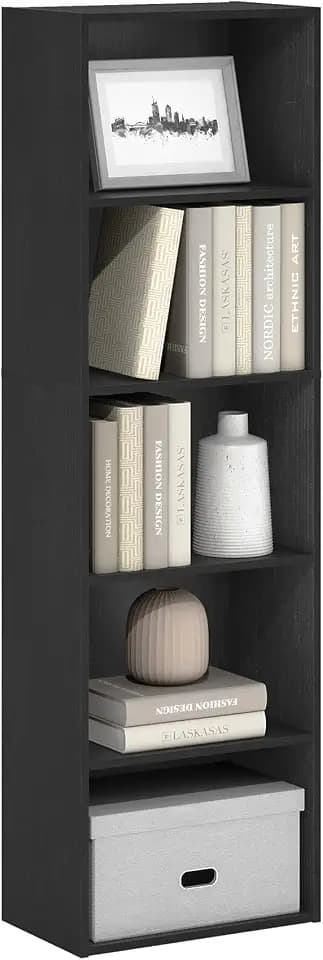 Furinno LUDER Book Shelf, 5-Tier Bookshelf, Bookcase with Open Shelves, 9.4 x 15.8 x 52, Easy Assembly, for Living Room, Bedroom, Home Office, Blackwood