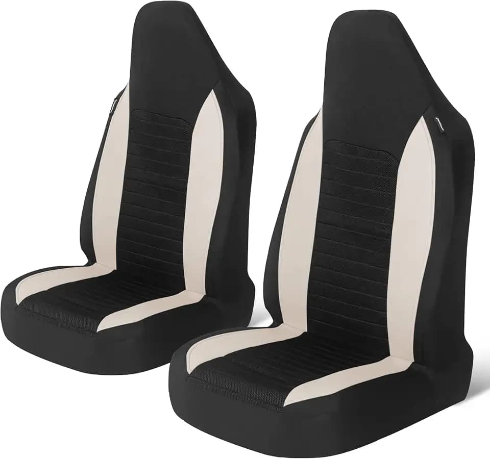 AUTOYOUTH Autositzbezüge Vordersitze Autositzschoner für Hund Kinder Sport Arbeit Werkstatt usw. Bucket-Typ integrierte Autositzschoner Auto Sitzbezüge mit Airbag Universal Kfz Sitzauflage Auto, Beige