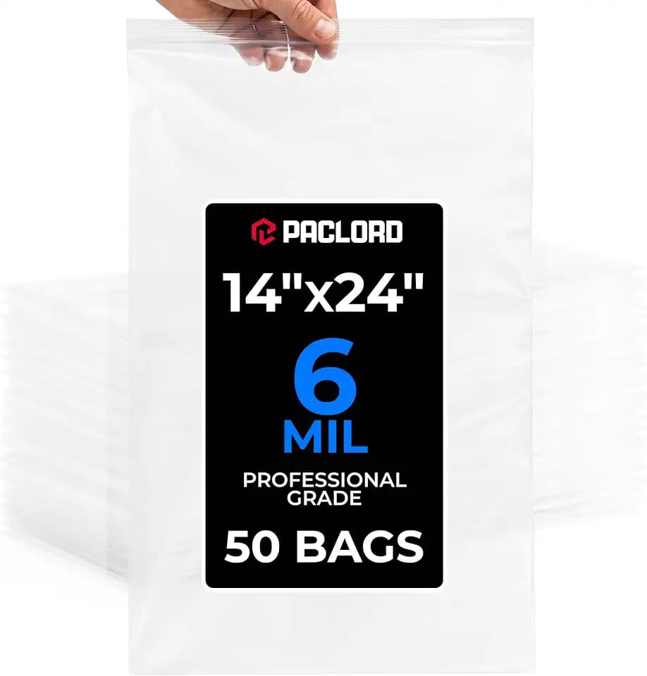 14" x 24" Large Reclosable Plastic Zip Bags, 50 Count