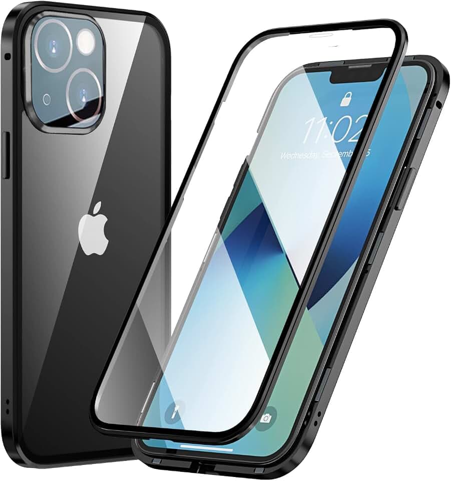 Hülle für iPhone 13 360 Grad Magnetisch Transparent Schwarz