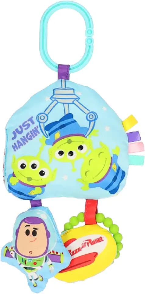 Disney Toy Story The Claw On the Go Jingle Toy with Little Green Aliens, Crinkle Sensory Toy with Teether, Clip-On Baby Travel Activity Toy by Kids Preferred