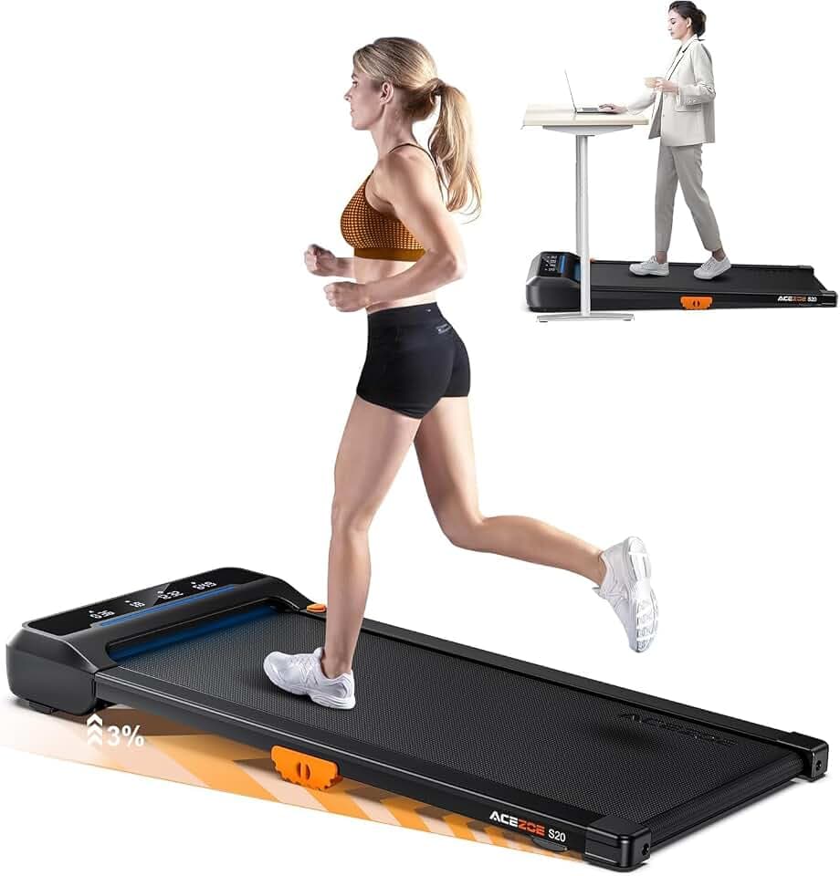 ACEZOE Walking Pad Treadmill with 10% Incline, Under Desk Treadmill, Compact Portable Treadmills for Home Office, 285lbs Capacity, APP/Remote Control, Exercise Anytime, Low-Noise