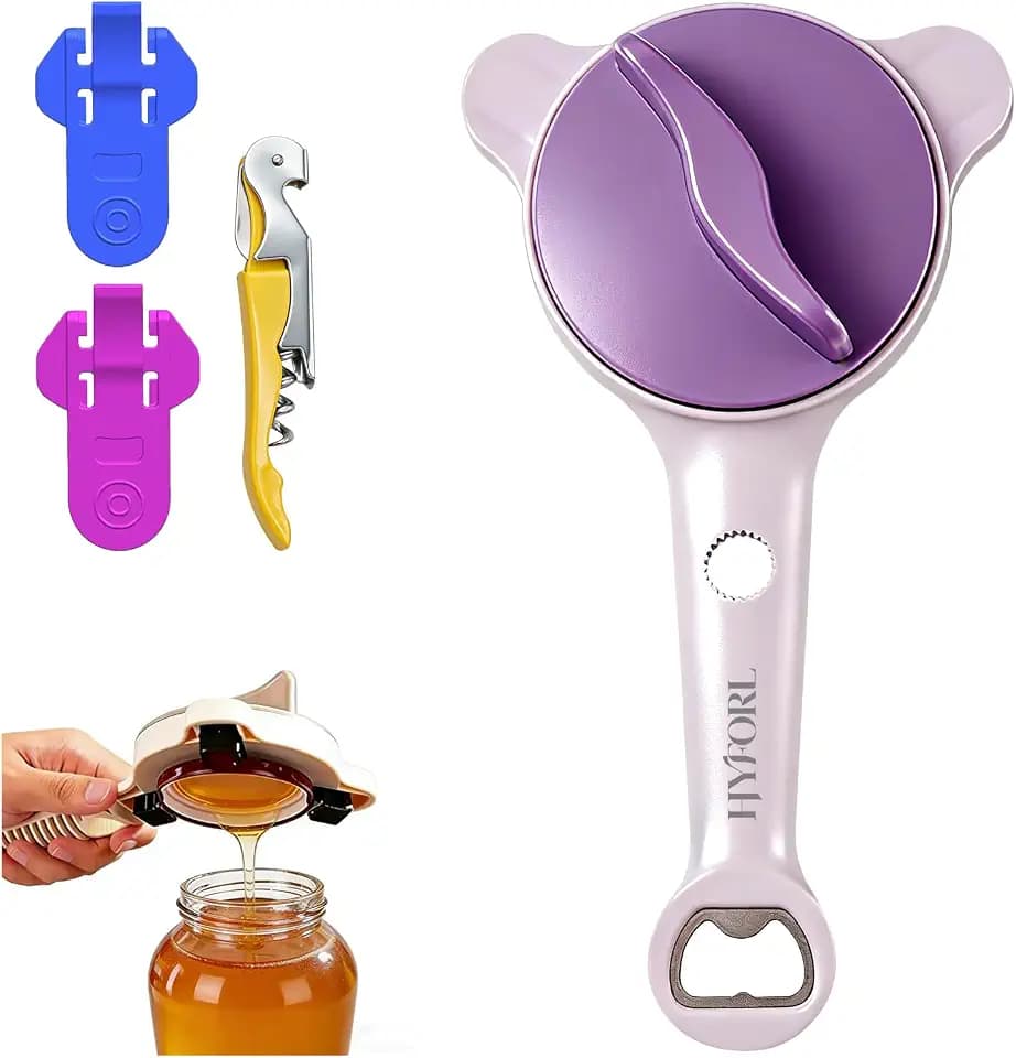 2026 Adjustable 4‑in‑1 Jar Opener with Red Wine Corkscrew & 2 Can Openers, Jar Opener for Seniors and Weak Hands, Perfect for Kitchen Jars,Bottles & Beer Caps (purple)