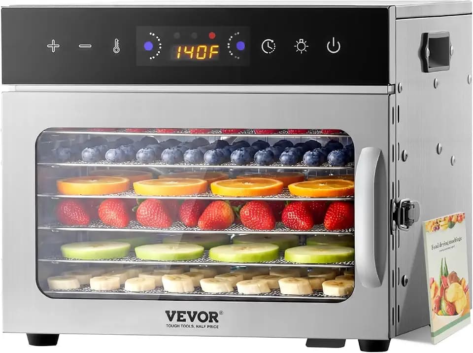 VEVOR Food Dehydrator Machine, 6 Stainless Steel Trays, 400W Electric Food Dryer with Adjustable Temperature & 24-Hour Timer, Food Dryer for Jerky, Meat, Fruit, Vegetables, Herbs, Dog Treats